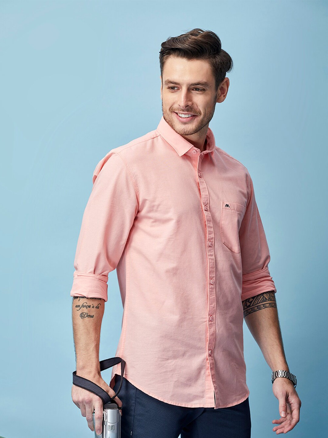 

MOZZO Classic Slim Fit Cotton Casual Shirt, Peach