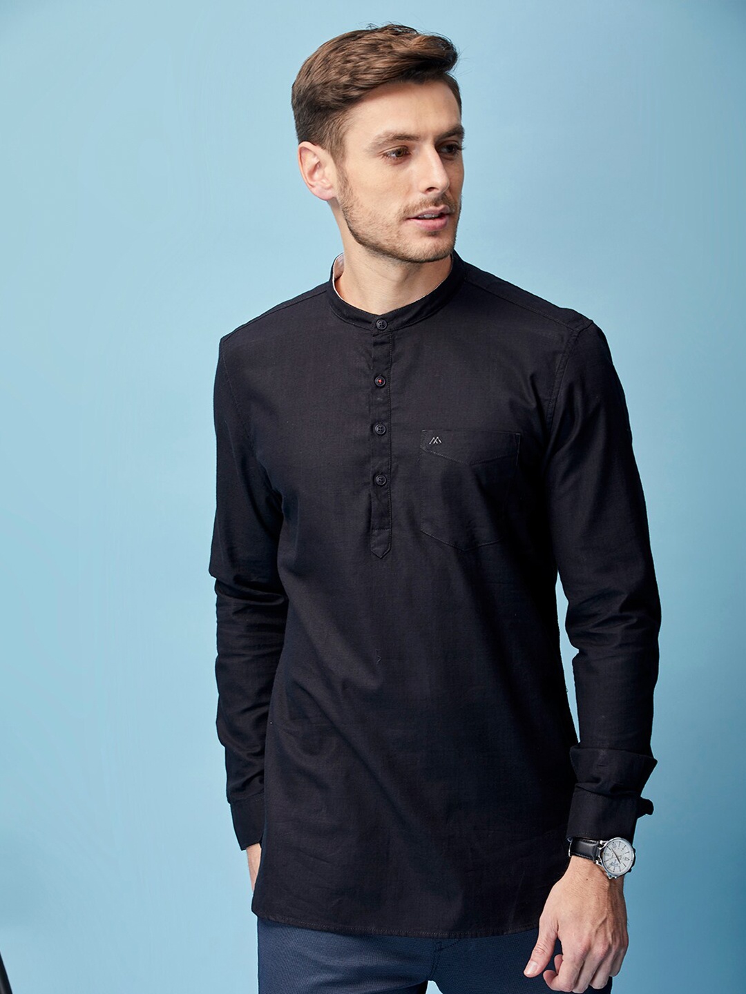 

MOZZO Classic Slim Fit Cotton Casual Shirt, Black