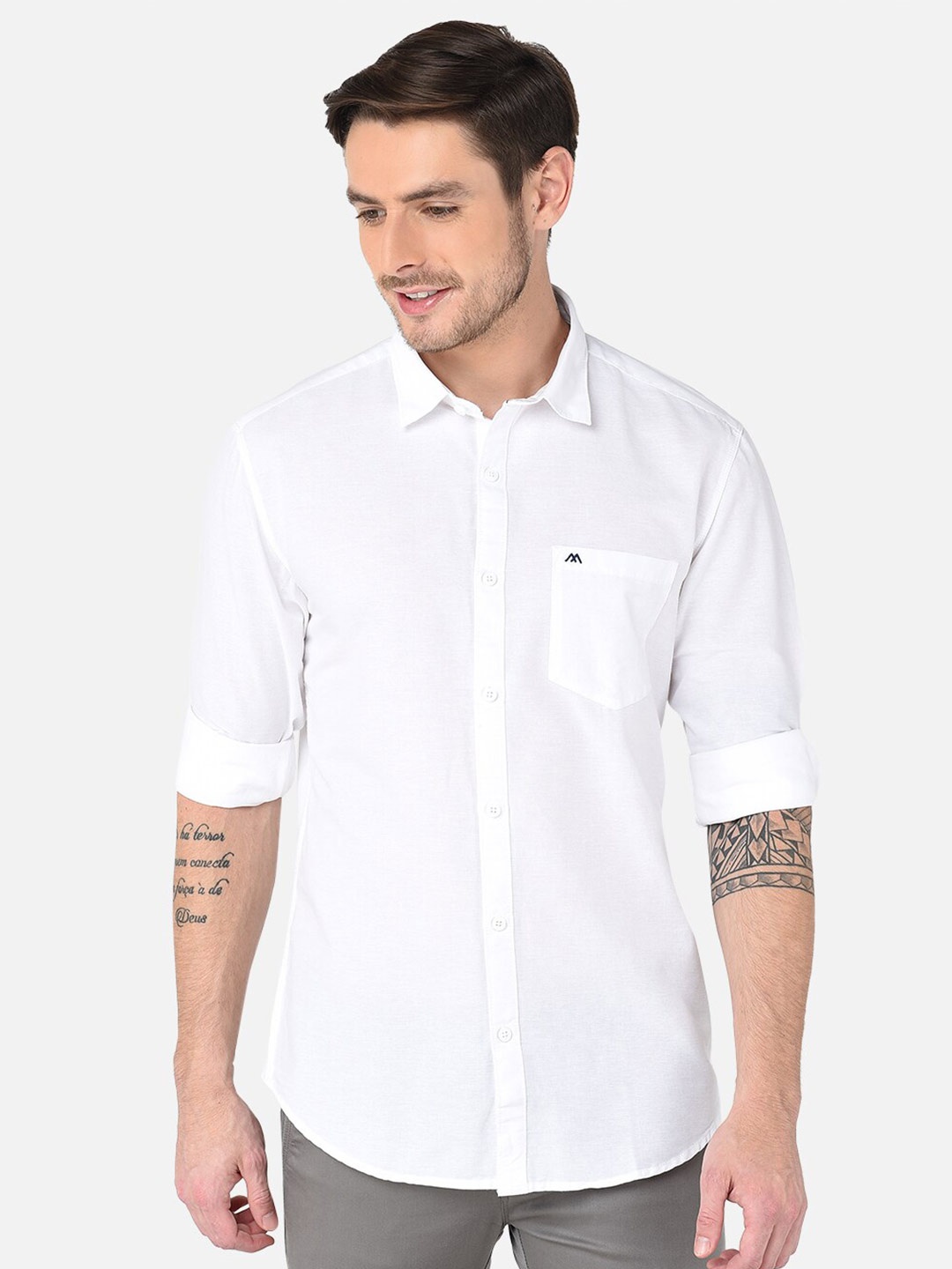 

MOZZO Classic Slim Fit Cotton Casual Shirt, White
