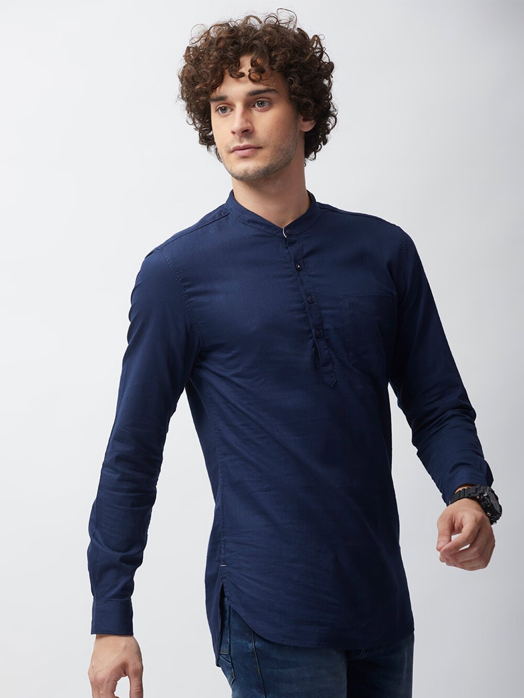 

MOZZO Classic Slim Fit Cotton Casual Shirt, Navy blue