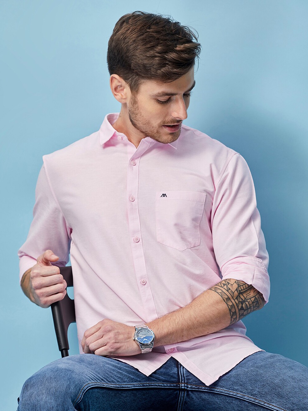 

MOZZO Classic Slim Fit Cotton Casual Shirt, Pink