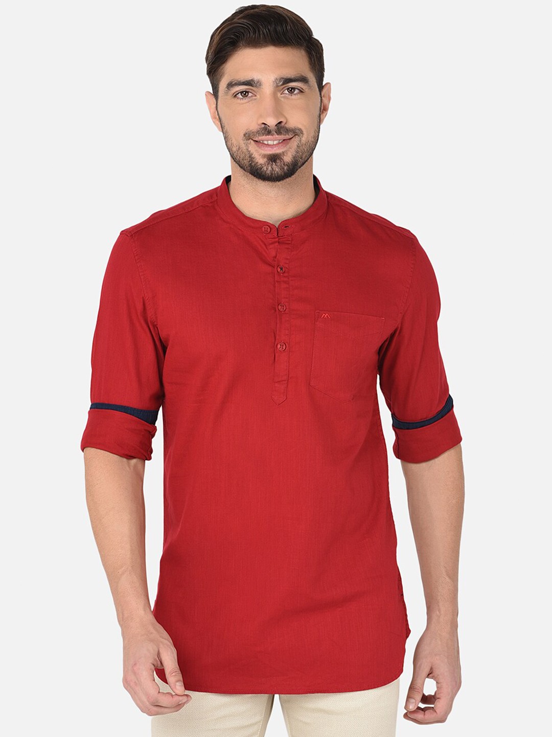 

MOZZO Classic Slim Fit Cotton Casual Shirt, Red