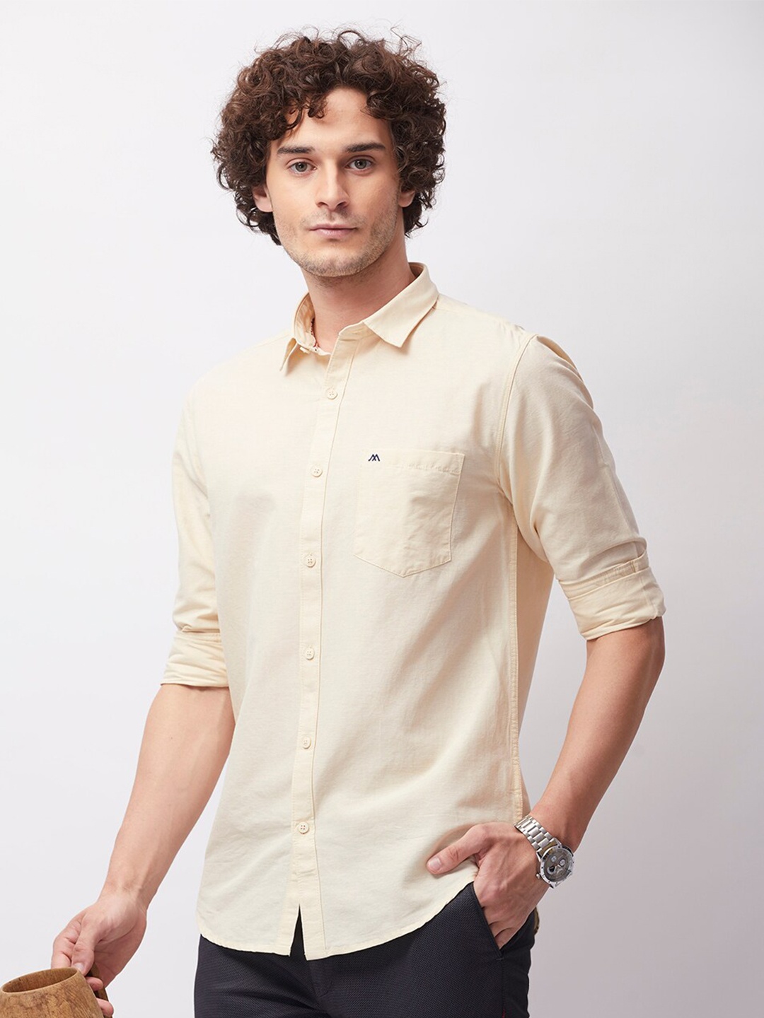 

MOZZO Classic Slim Fit Cotton Casual Shirt, Beige