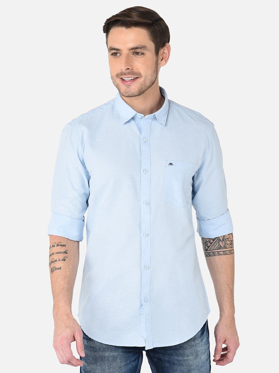 

MOZZO Classic Slim Fit Cotton Casual Shirt, Blue