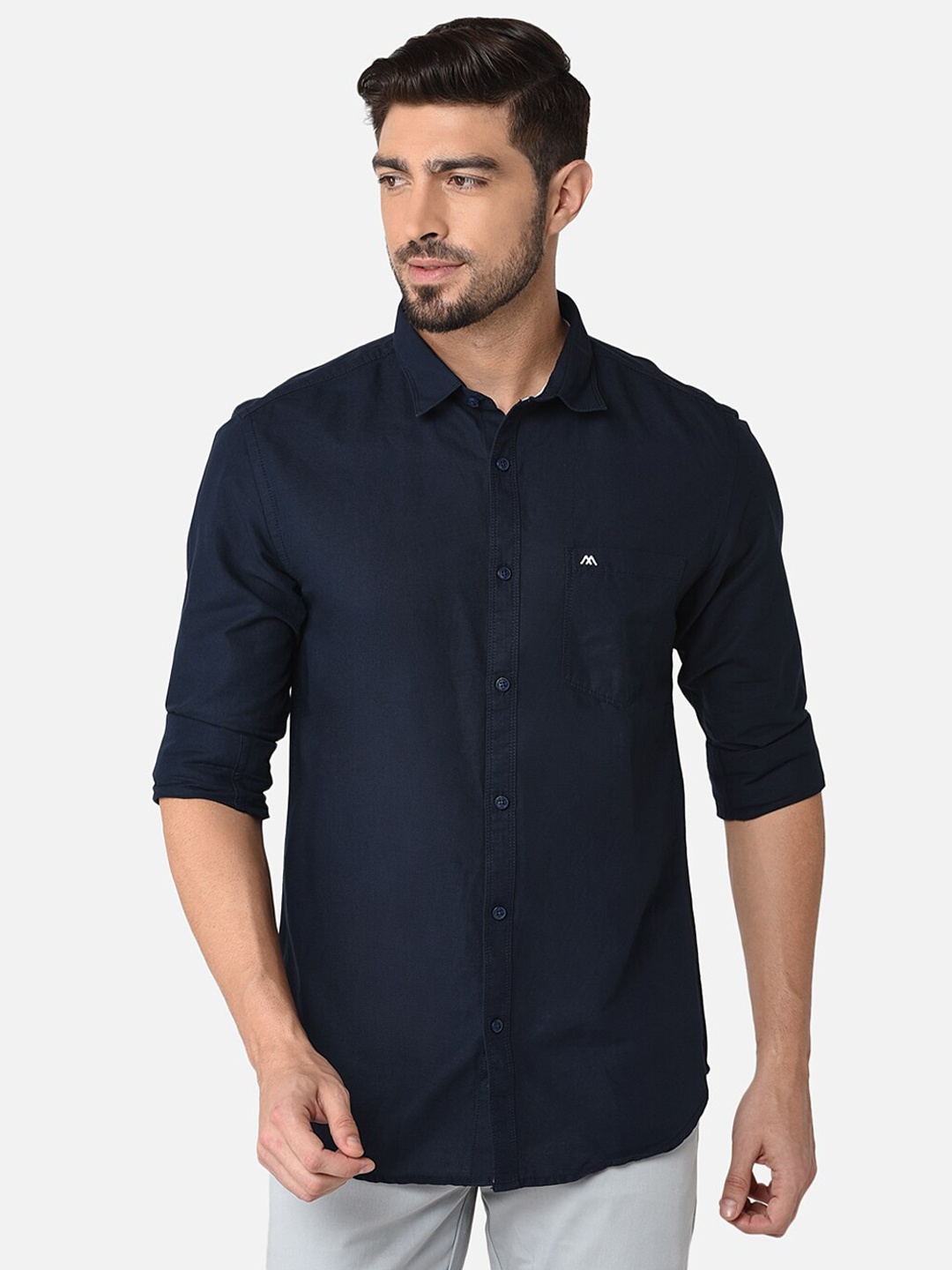 

MOZZO Classic Slim Fit Cotton Casual Shirt, Navy blue