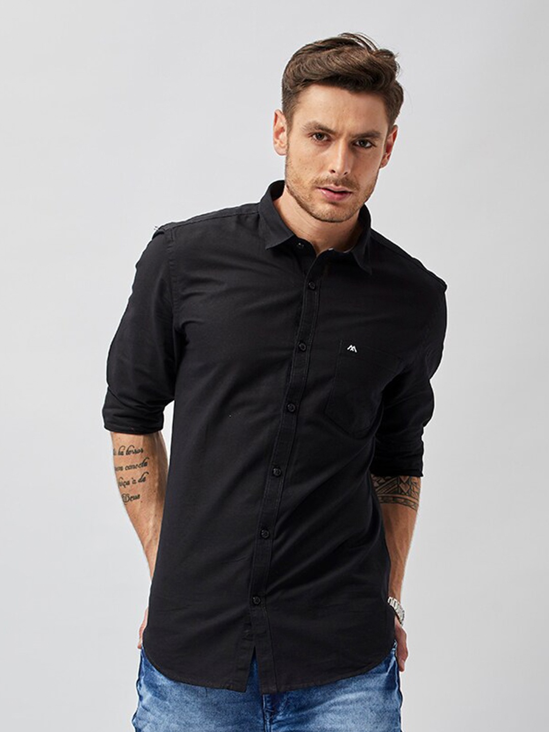 

MOZZO Classic Slim Fit Cotton Casual Shirt, Black