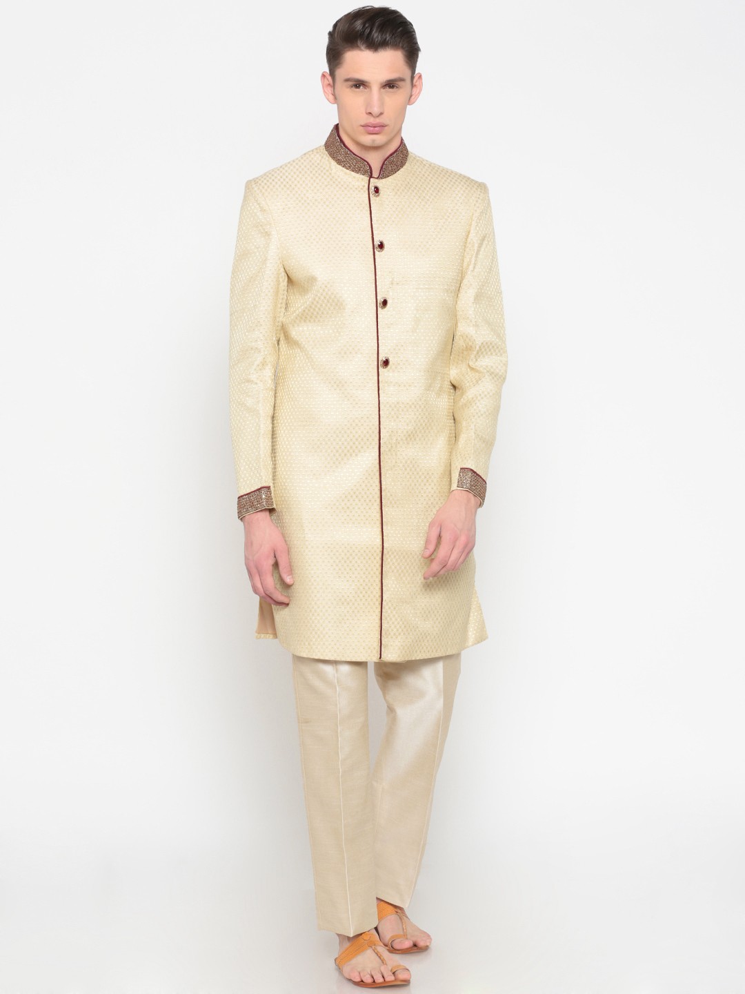 

Peter England Casuals Men Cream-Coloured Self-Design Sherwani