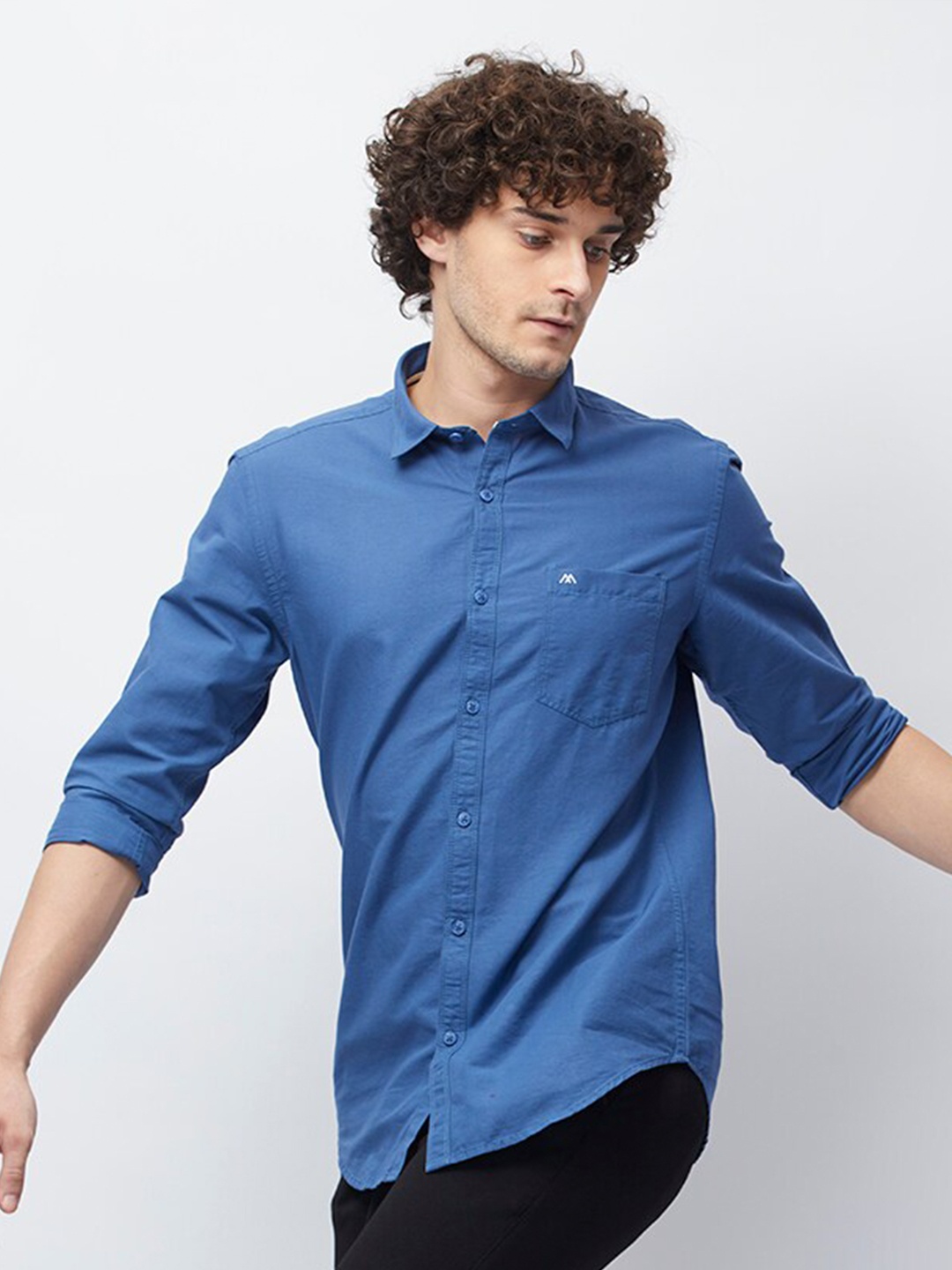 

MOZZO Classic Slim Fit Cotton Casual Shirt, Blue