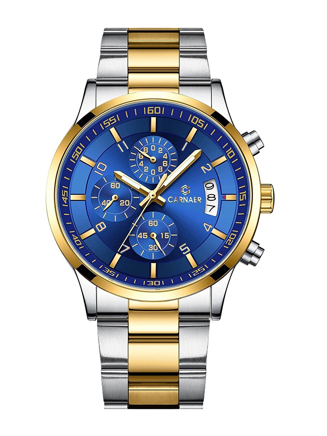 

Carnaer Men Round Analogue Watch CN4110-4-Slvr-Gld-Blu, Silver