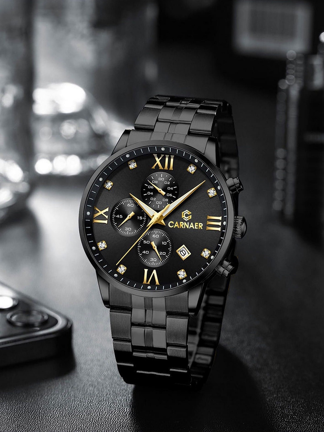 

Carnaer Men Round Analogue Watch CN4110-3-Blk, Black