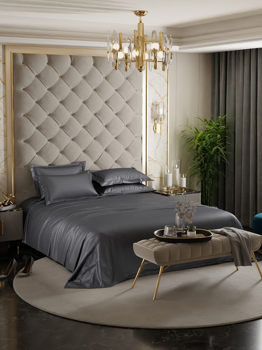 

Stoa Paris Date Night Grey 300 TC King Satin Bedsheet with 4 Pillow Covers