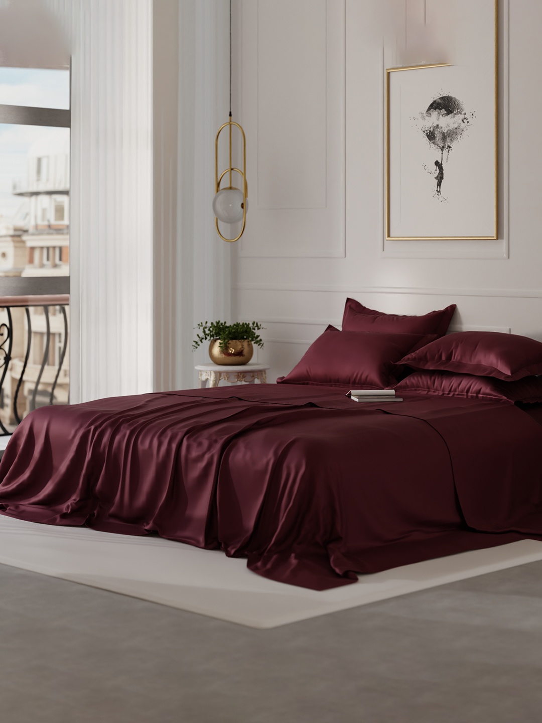 

Stoa Paris Date Night Burgundy 300 TC King Bedsheet with 4 Pillow Covers