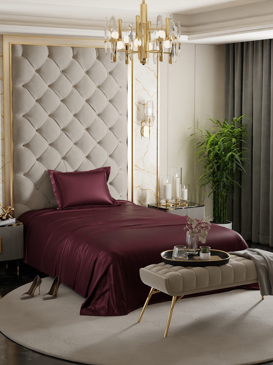 

Stoa Paris Date Night Burgundy 300 TC Single Satin Bedsheet with 1 Pillow Cover