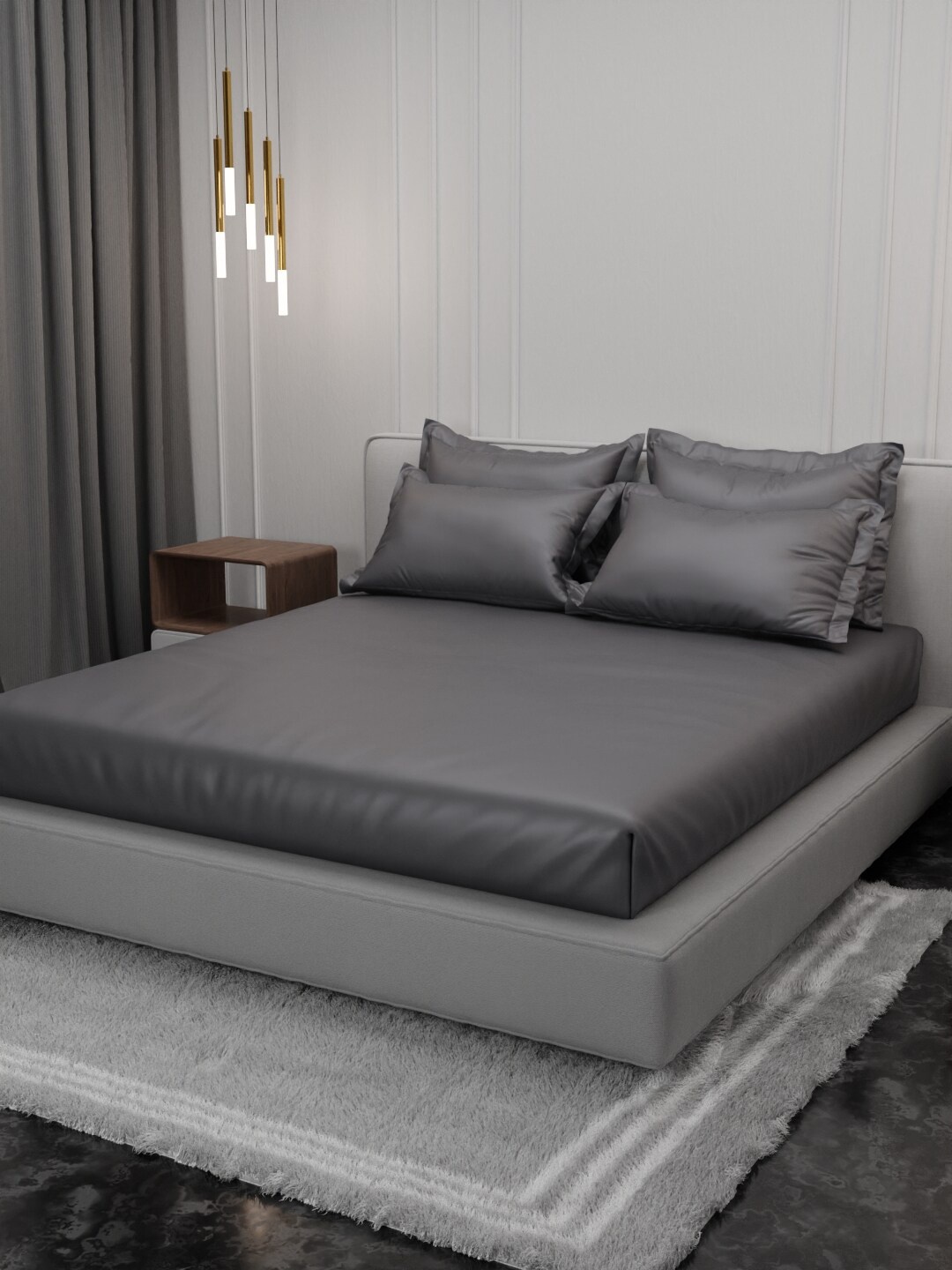 

Stoa Paris Date Night Grey Polyester 300 TC King Bedsheet With 4 Pillow Covers