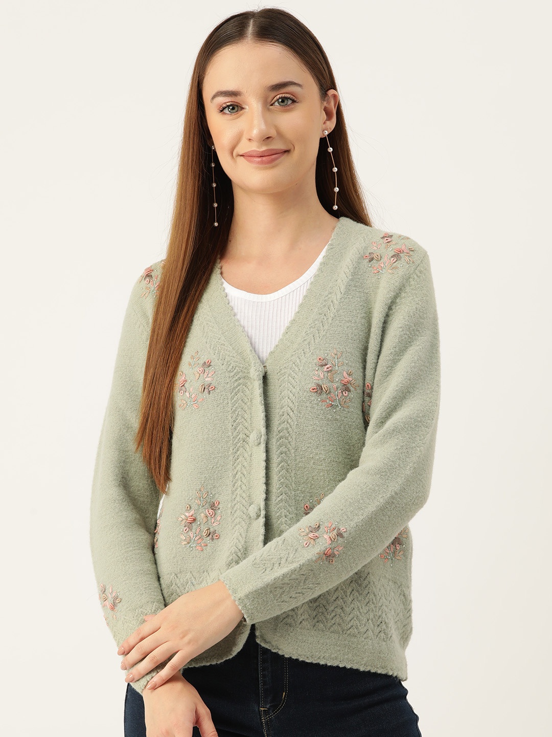 

APSLEY Women Floral Cardigan, Sea green