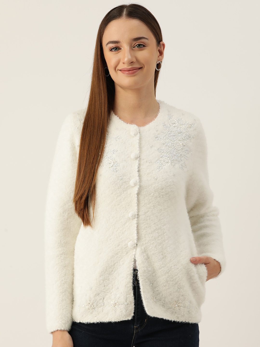 

APSLEY Women Solid Cardigan, White