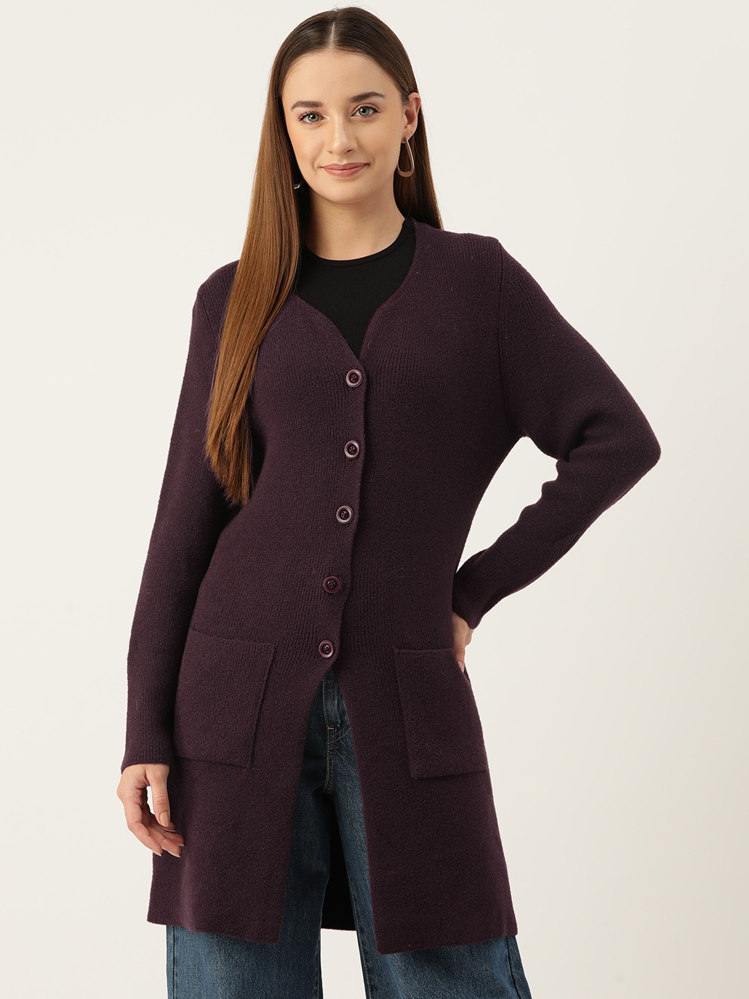 

APSLEY Women Longline Cardigan, Burgundy