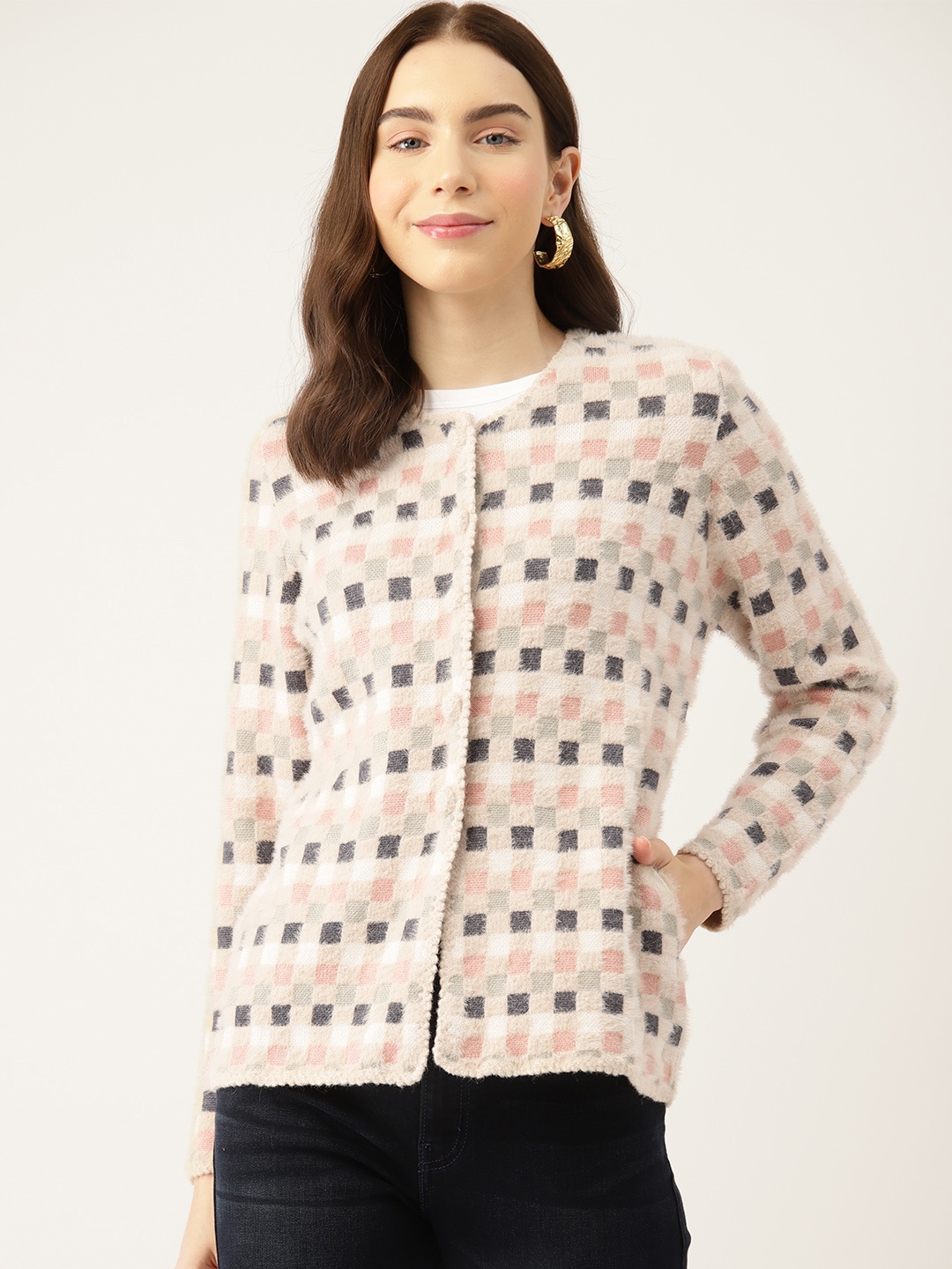 

APSLEY Women Geometric Cardigan, Pink