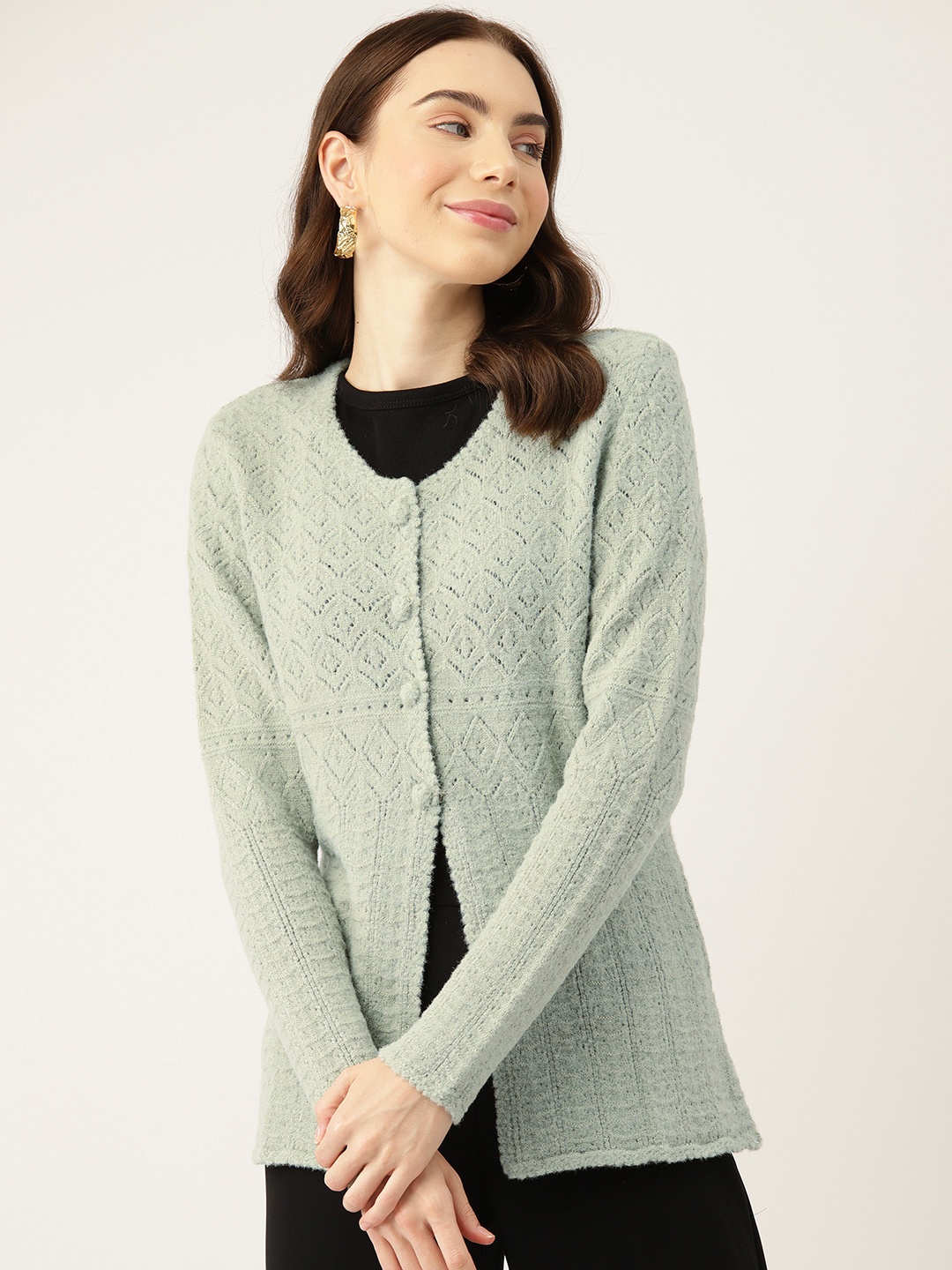 

APSLEY Women Open Knit Cardigan, Green