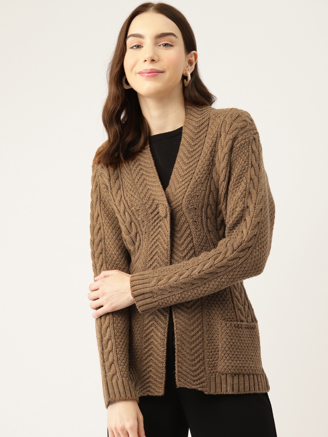 

APSLEY Women Geometric Cardigan, Tan