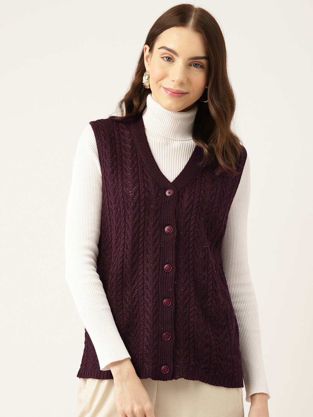 

APSLEY Women Open Knit Cardigan, Burgundy