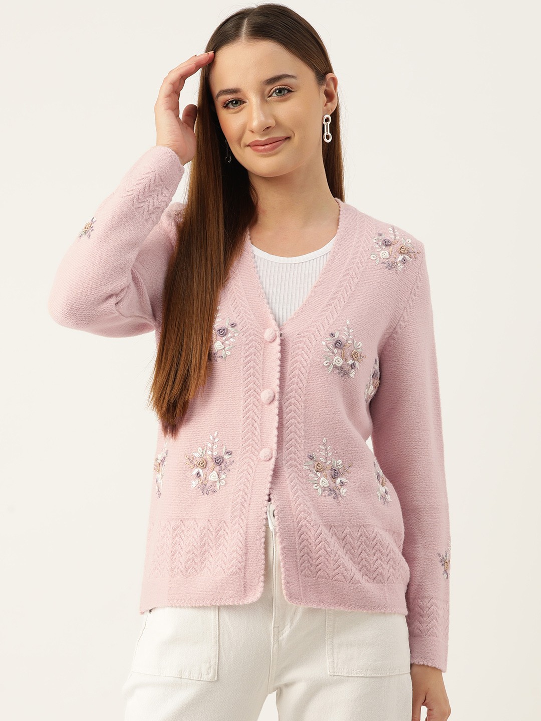 

APSLEY Women Floral Cardigan, Pink