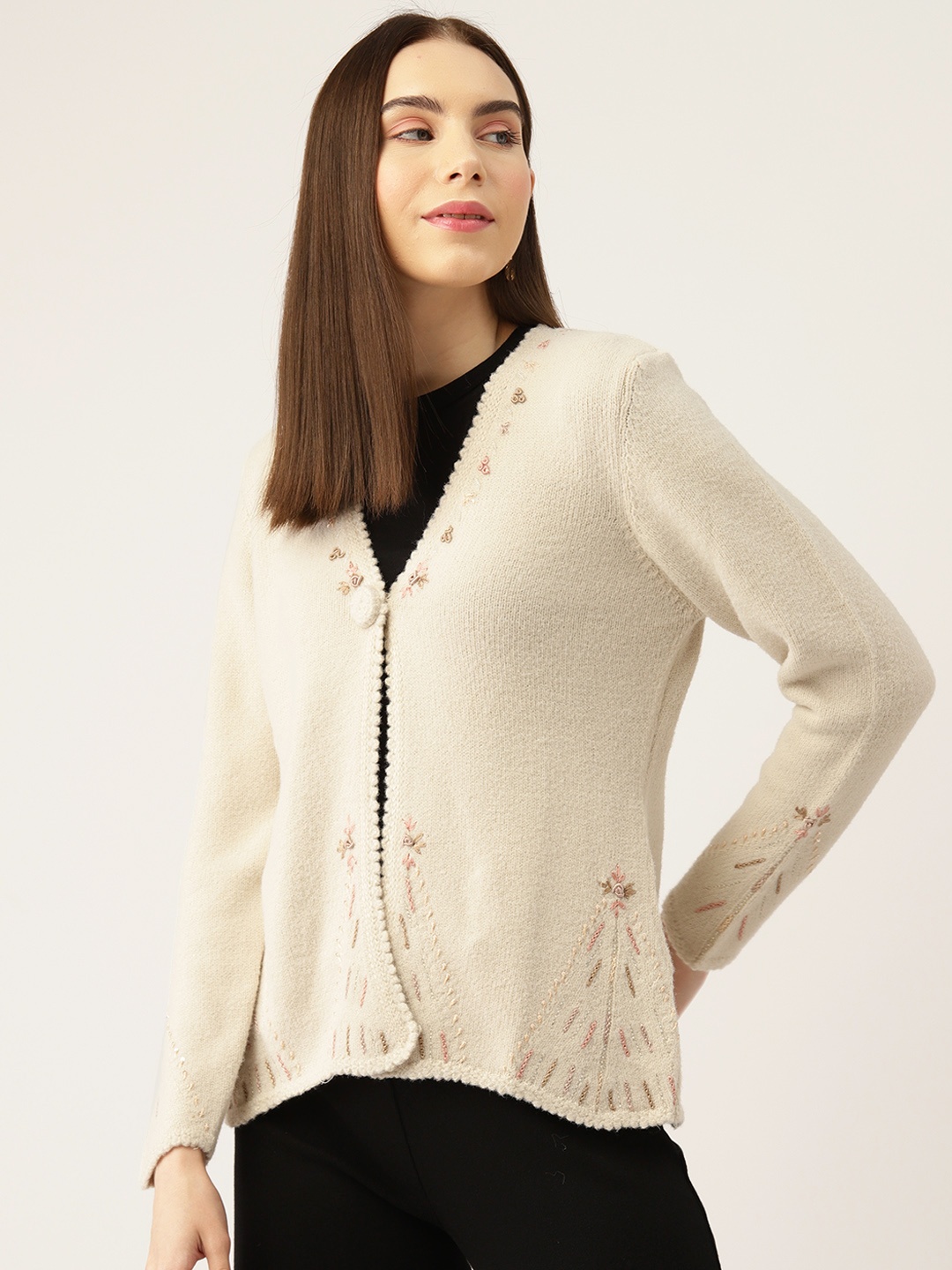 

APSLEY Women Floral Cardigan with Embroidered Detail, Beige