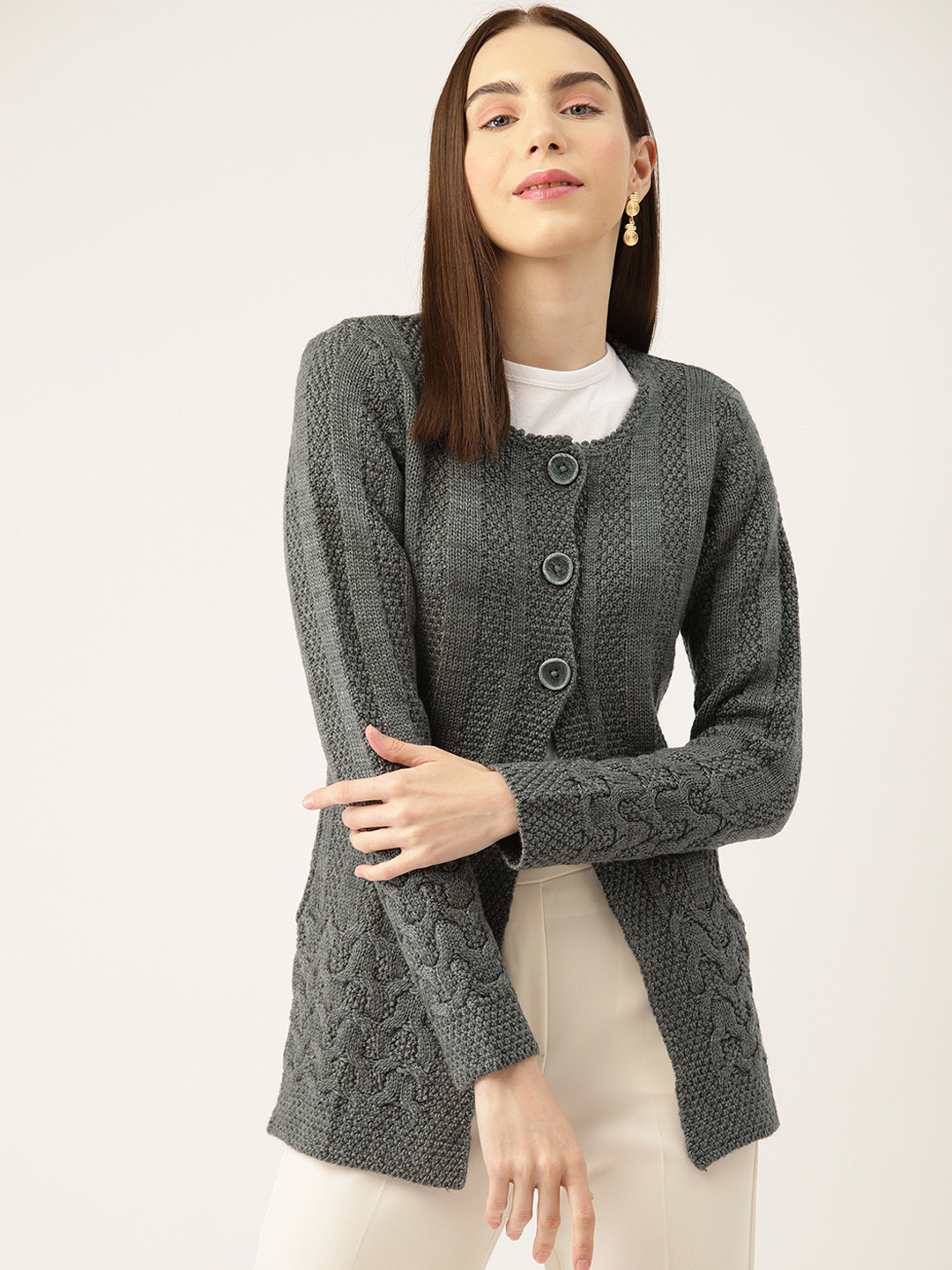 

APSLEY Women Self Design Cardigan, Grey