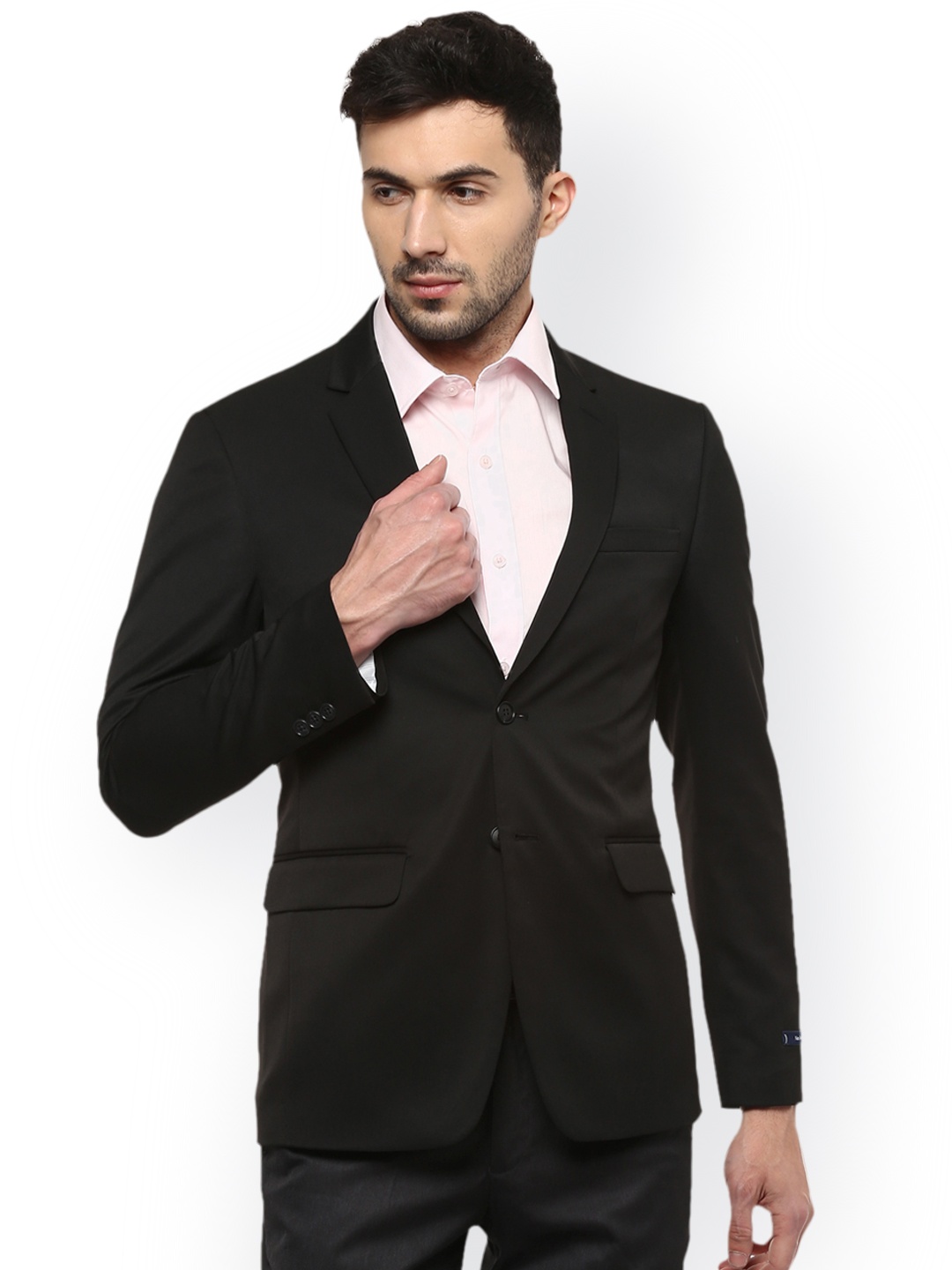 

Peter England Men Black Solid Single-Breasted Formal Blazer