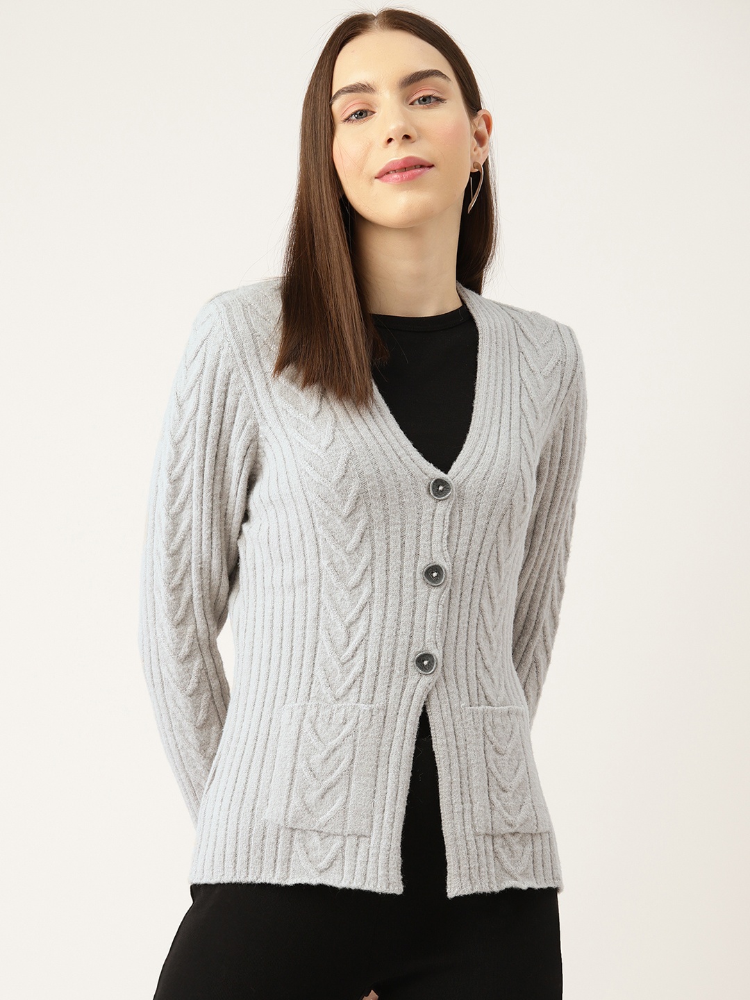 

APSLEY Women Self Design Cardigan, Grey