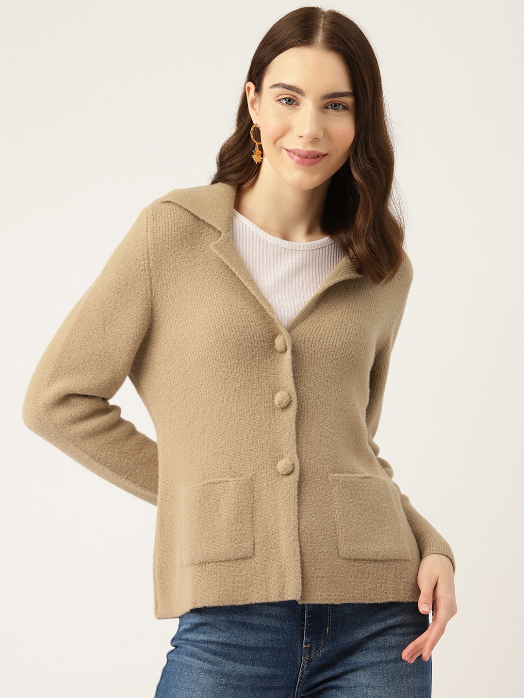 

APSLEY Women Solid Cardigan, Camel brown