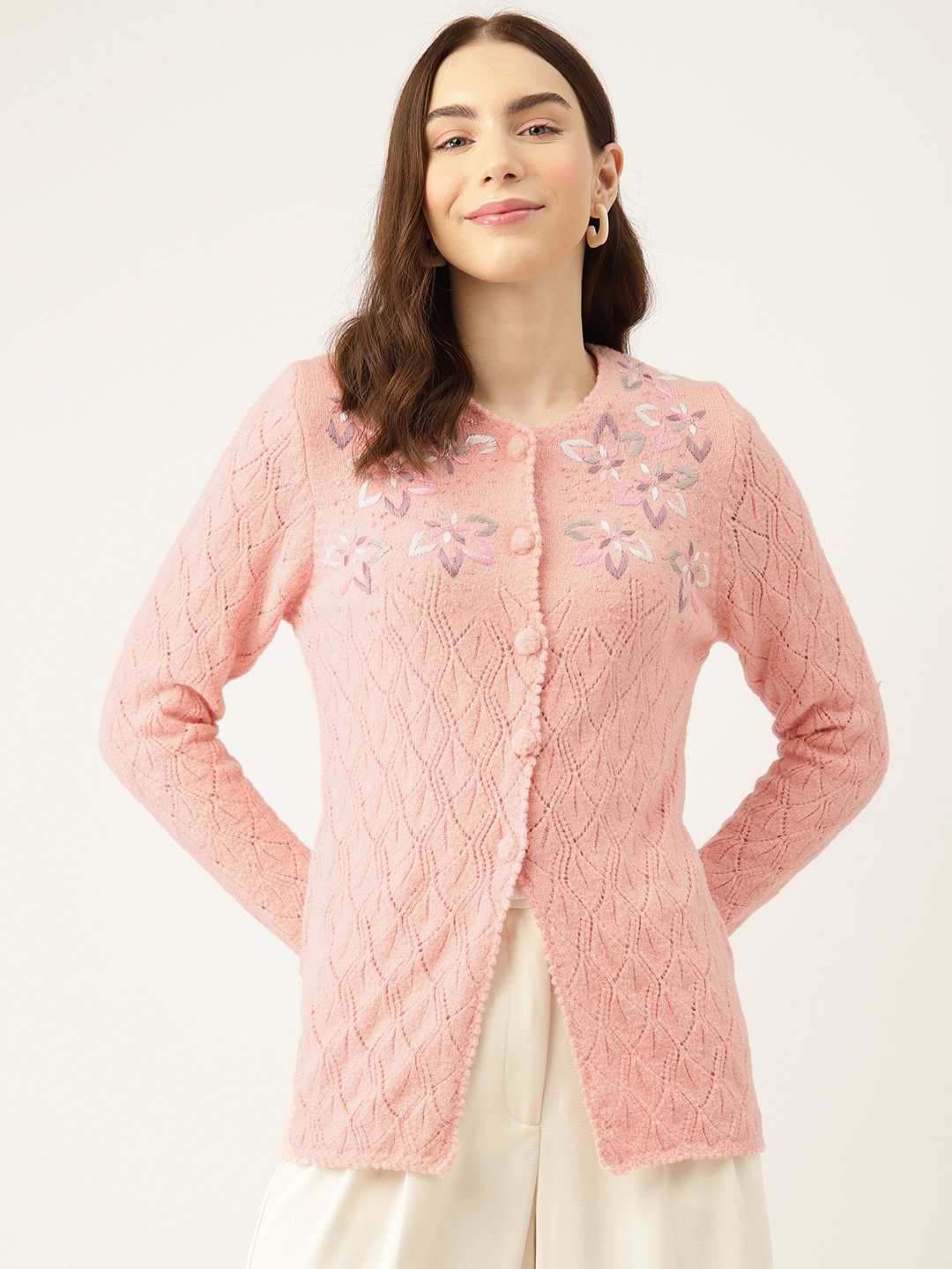 

APSLEY Women Floral Cardigan, Peach
