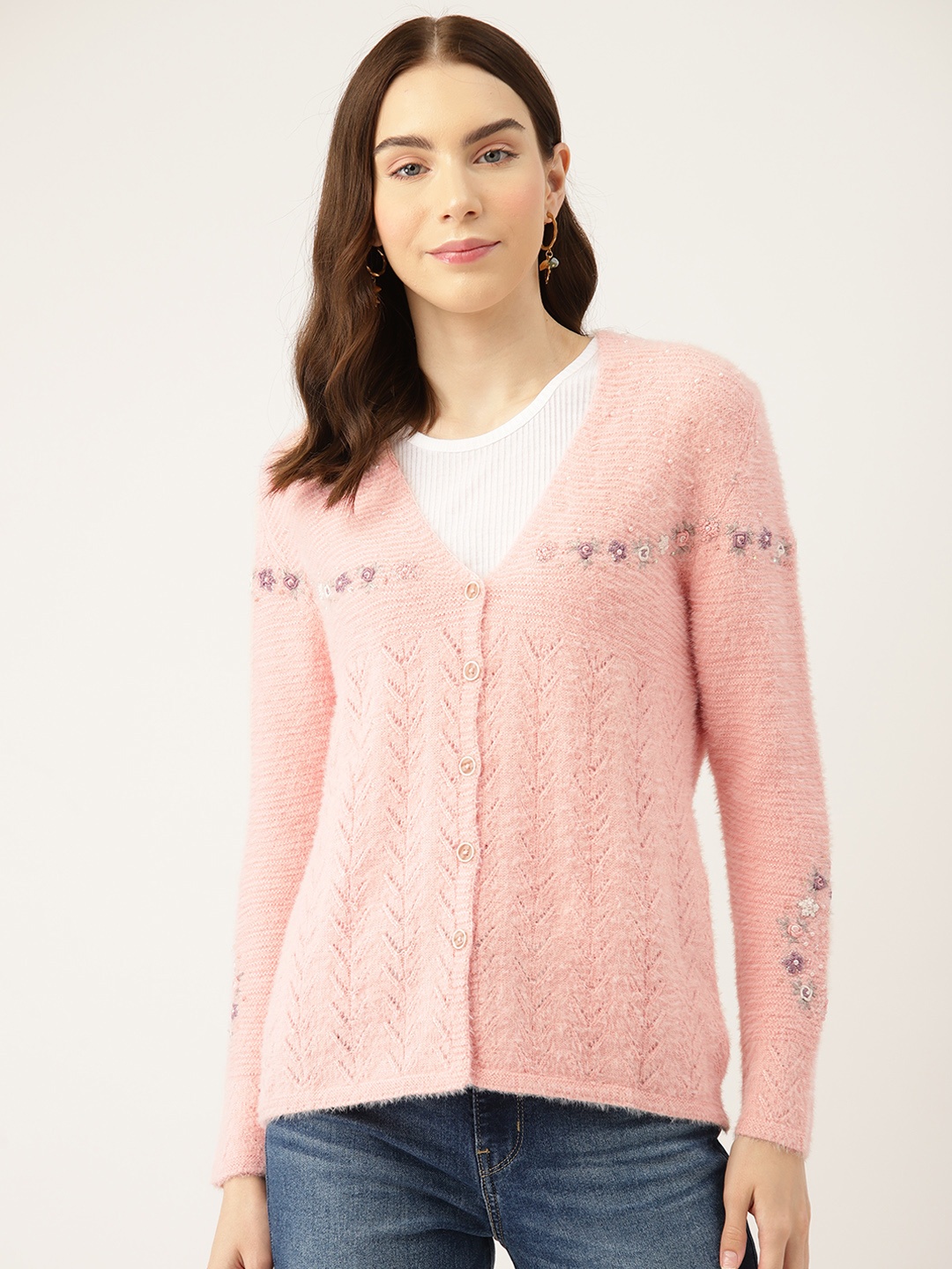 

APSLEY Women Floral Cardigan, Pink