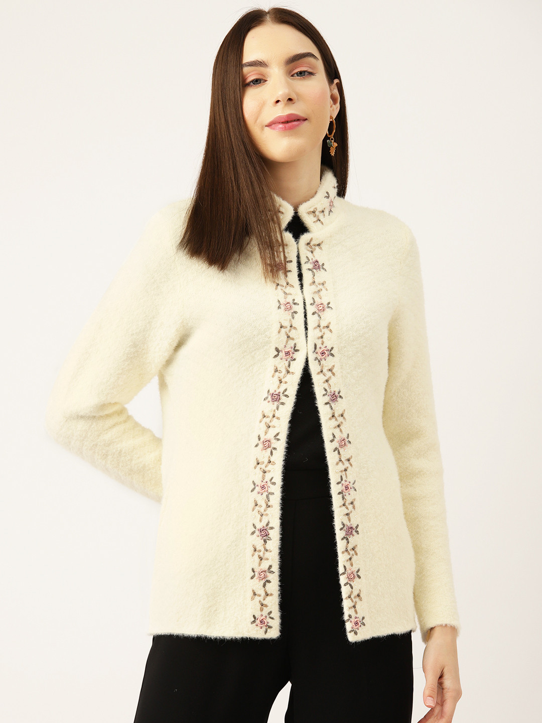 

APSLEY Women Floral Cardigan with Embellished Detail, Off white