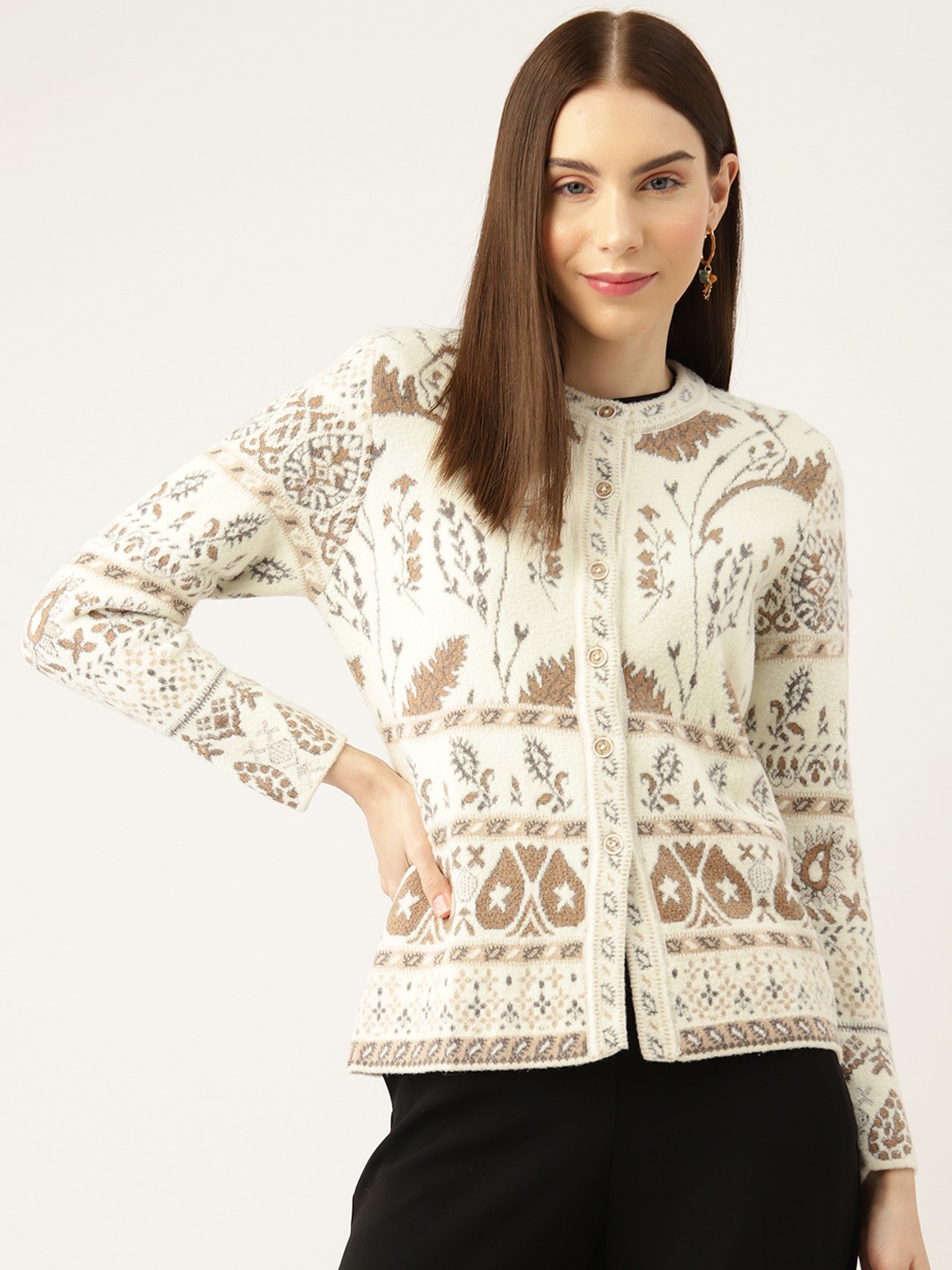 

APSLEY Women Floral Printed Cardigan, White