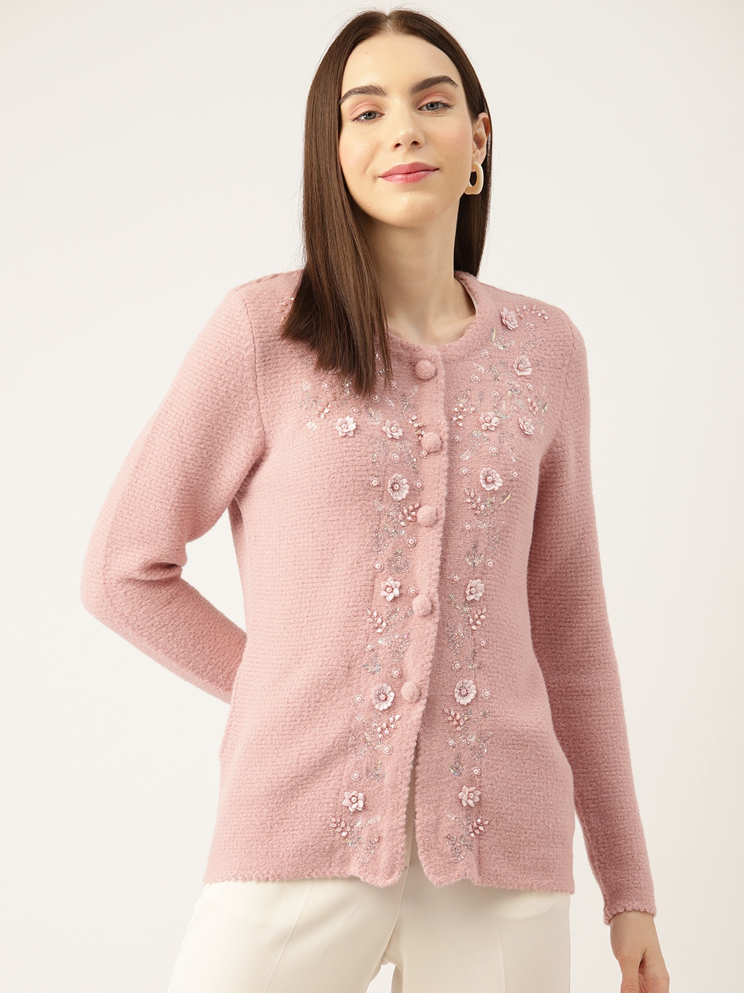 

APSLEY Women Floral Cardigan with Embellished Detail, Pink