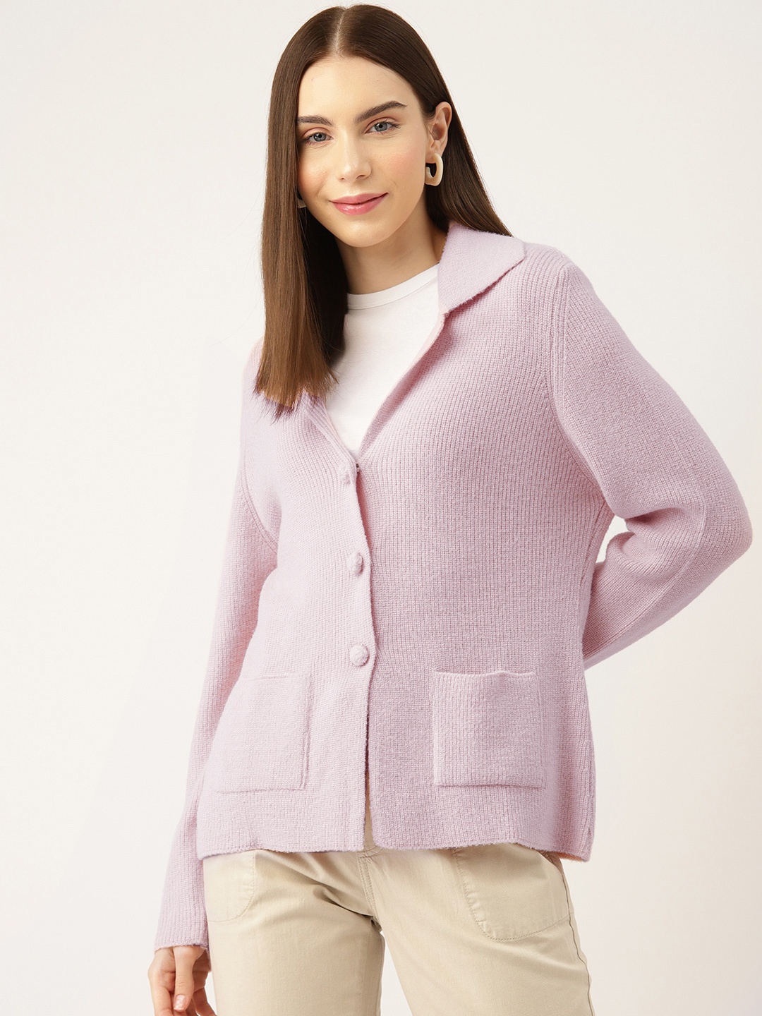 APSLEY Women Solid Longline Cardigan, Pink
