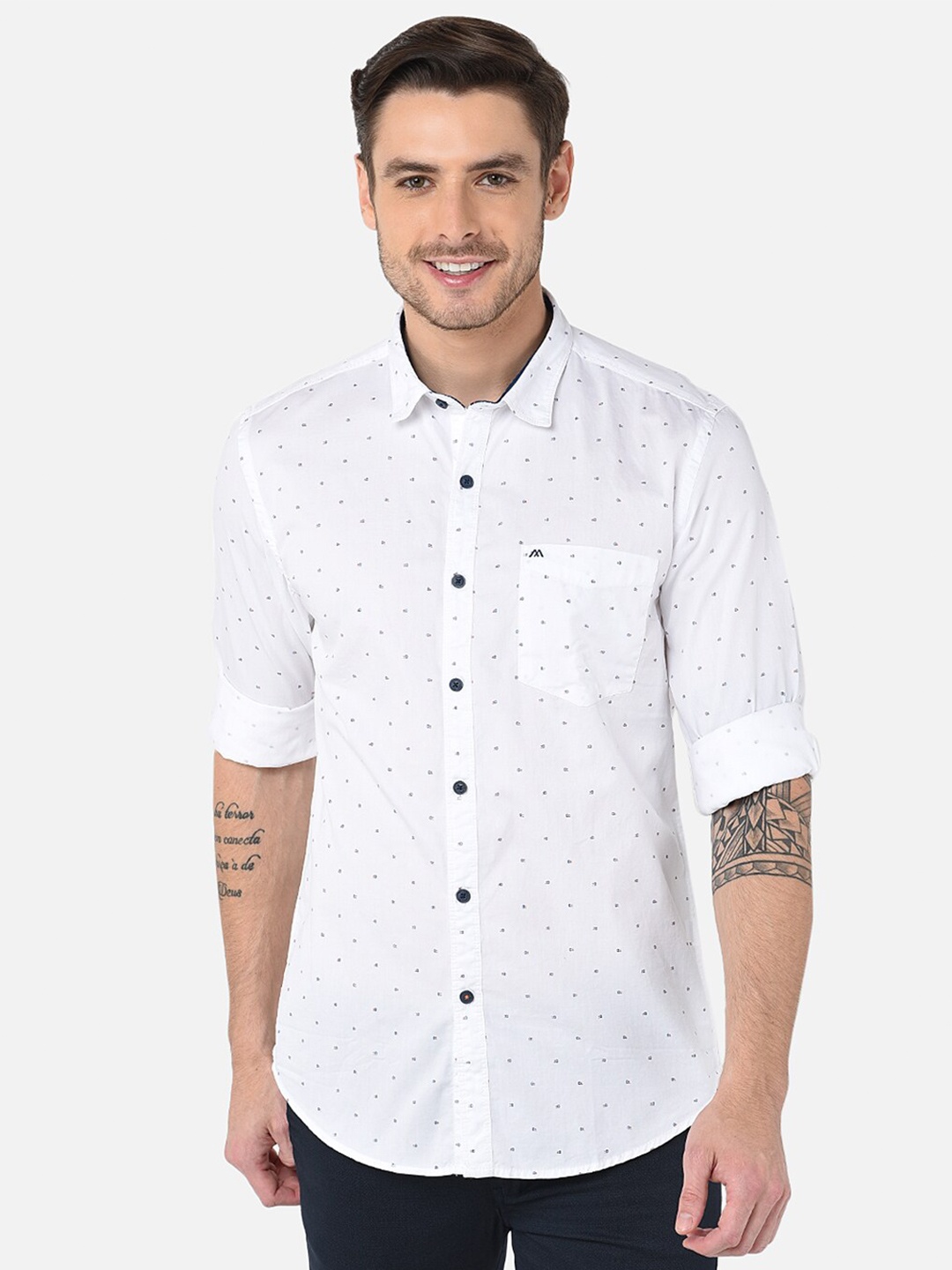 

MOZZO Classic Slim Fit Opaque Micro Ditsy Printed Cotton Casual Shirt, White