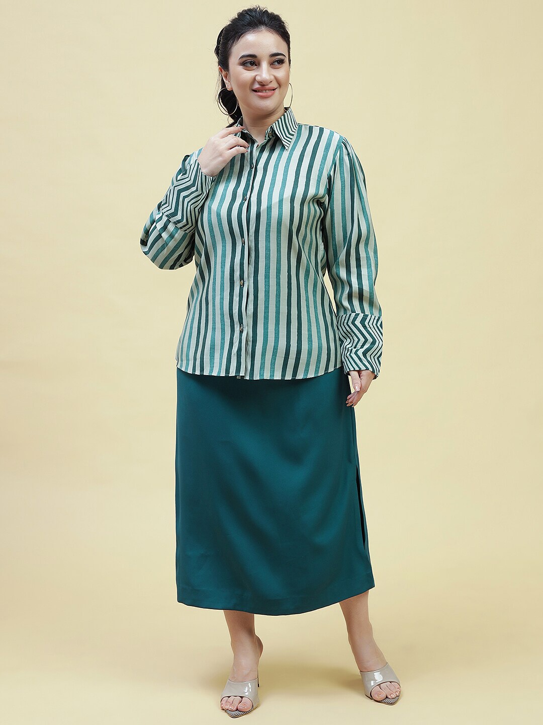 

Curvy Lane Plus Size Striped Co Ord Set, Teal