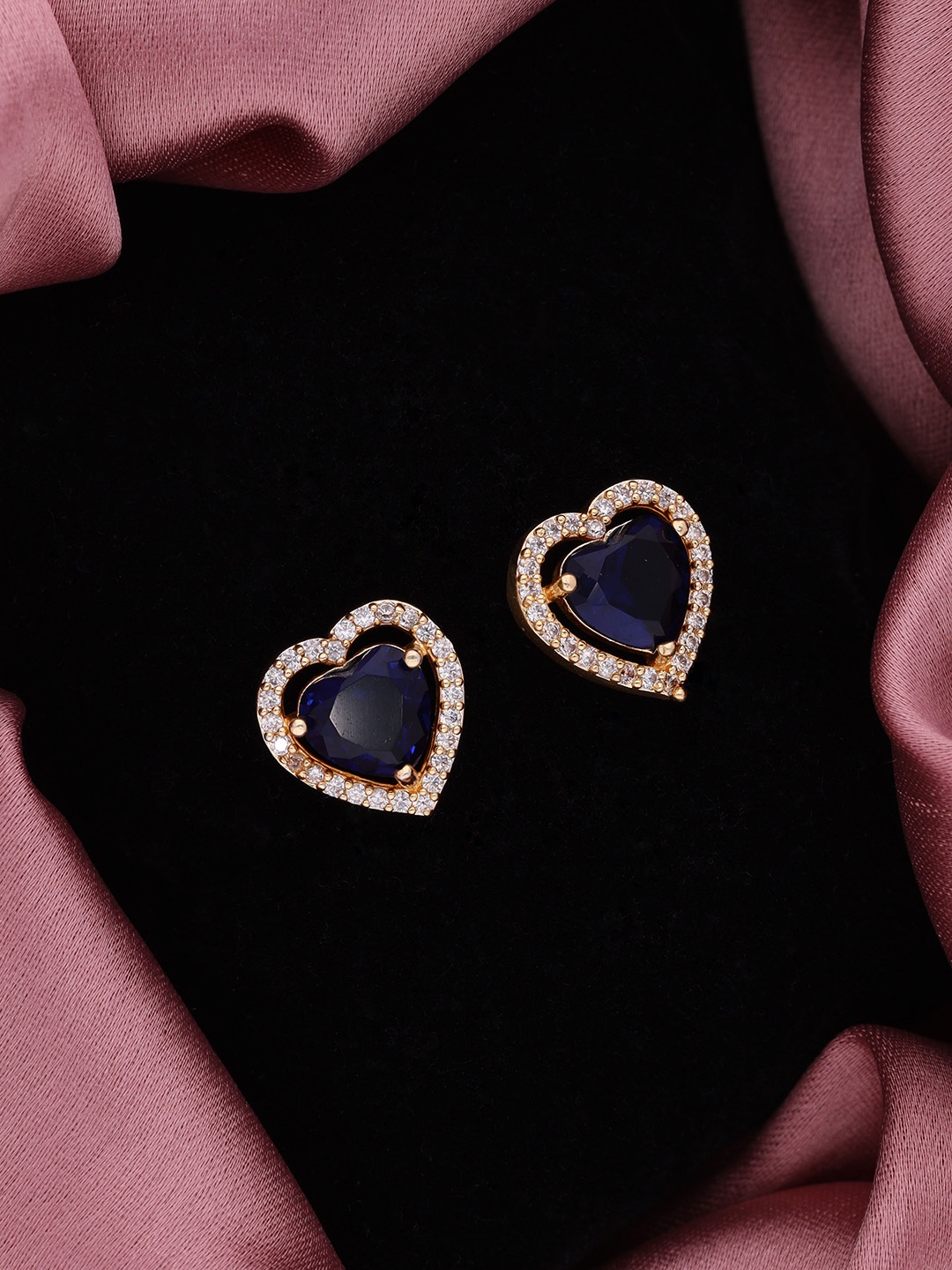 

Brado Jewellery Gold-Plated American Diamond-Studded Heart Shaped Studs Earrings