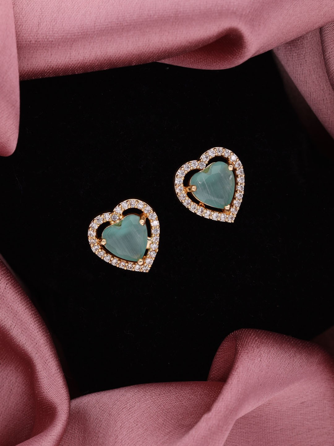 

Brado Jewellery Gold Plated American Diamond Studded Heart Shaped Studs Earrings