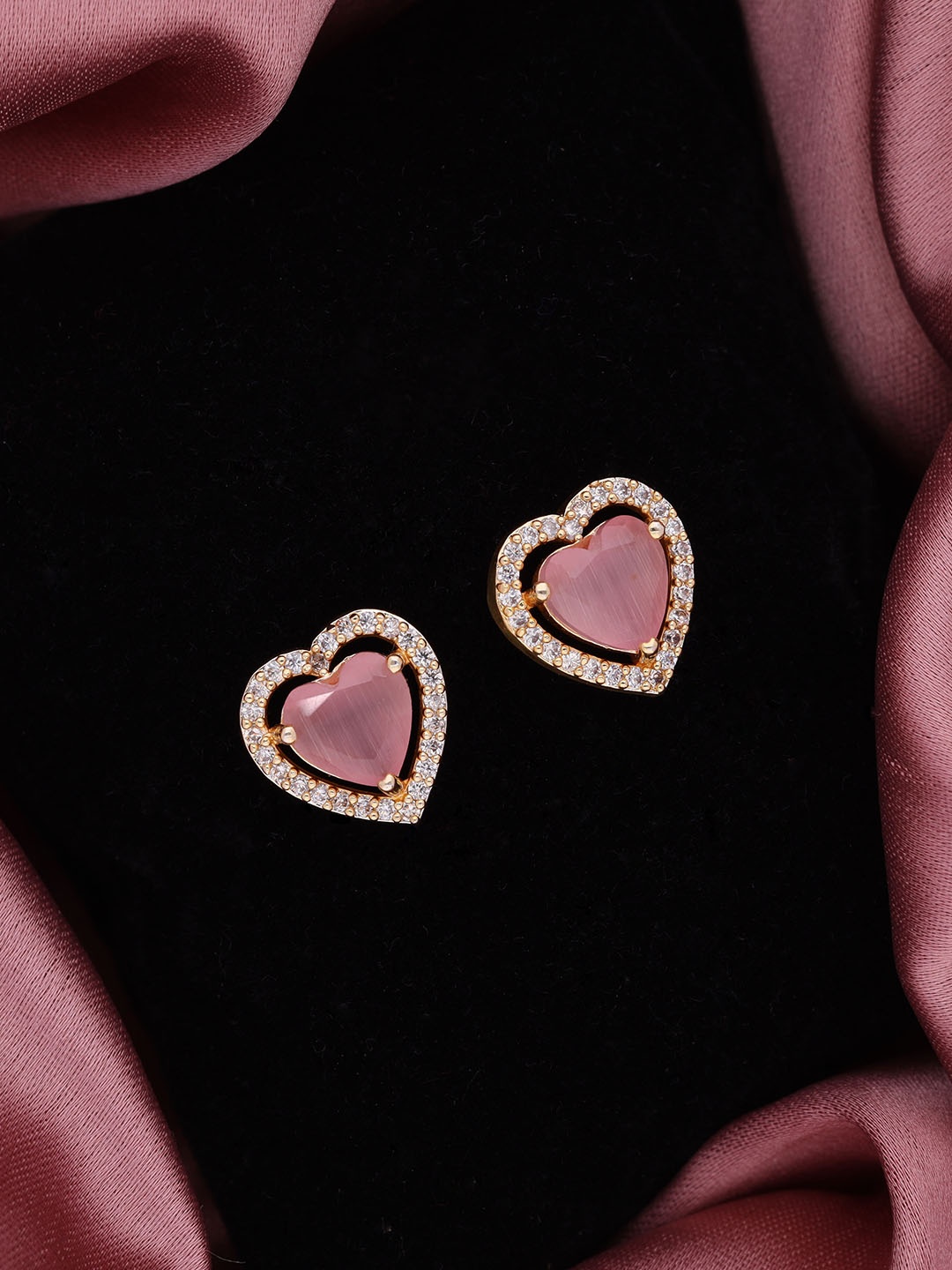 

Brado Jewellery Gold Plated American Diamond Studded Heart Shaped Studs Earrings