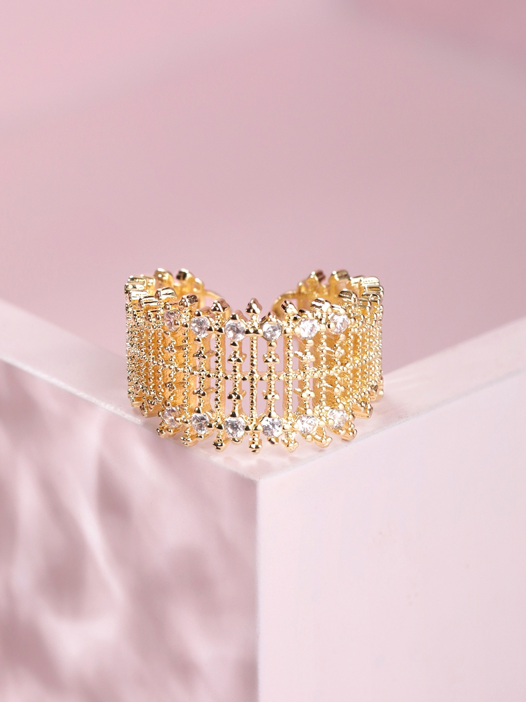 

Rubans Voguish Gold Plated Zirconia Stone Studded Adjustable Ring
