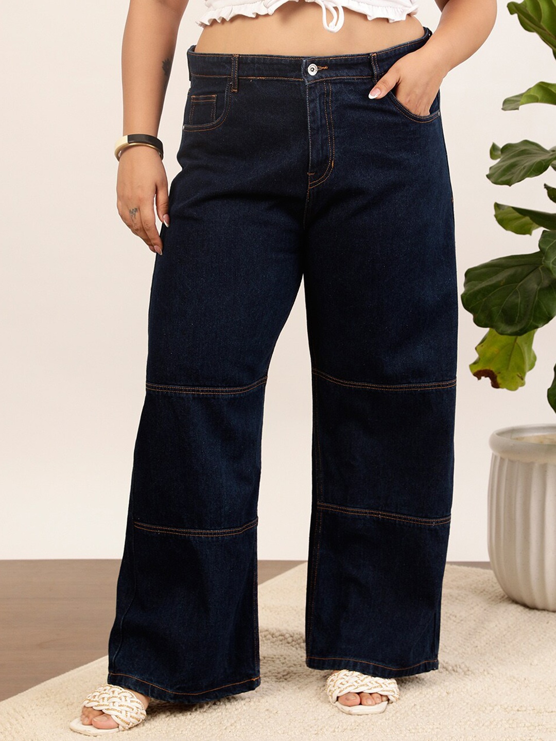 

CURVY STREET jean Women Clean Look Pure Cotton Wide Leg Jeans, Blue