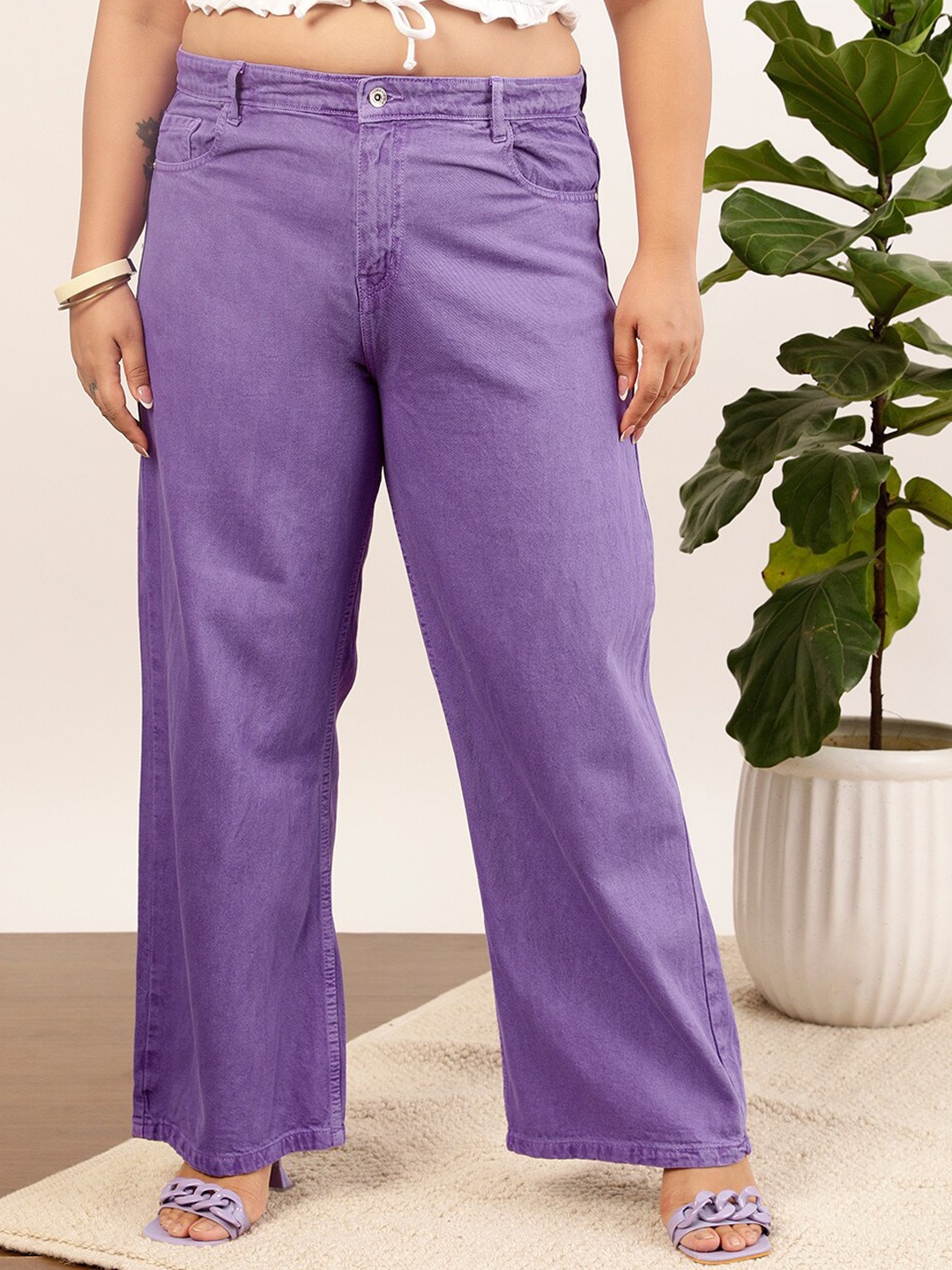 

CURVY STREET jean Women Clean Look Pure Cotton Wide Leg Jeans, Lavender