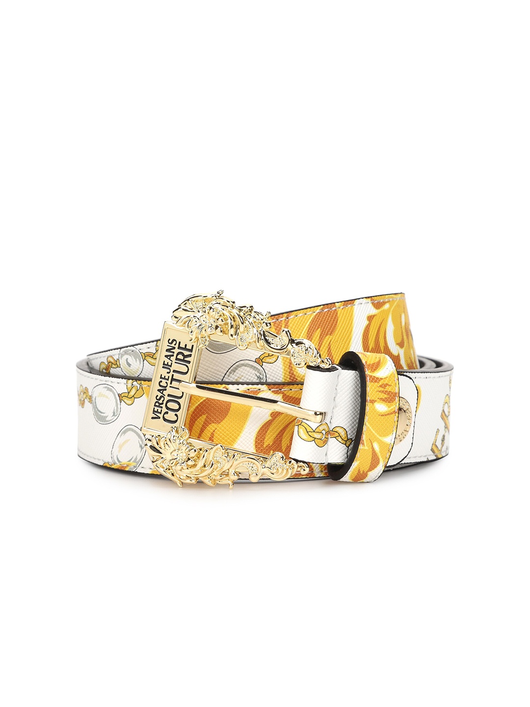 

Versace Jeans Couture Women Printed Tang Closure Leather Belt, White