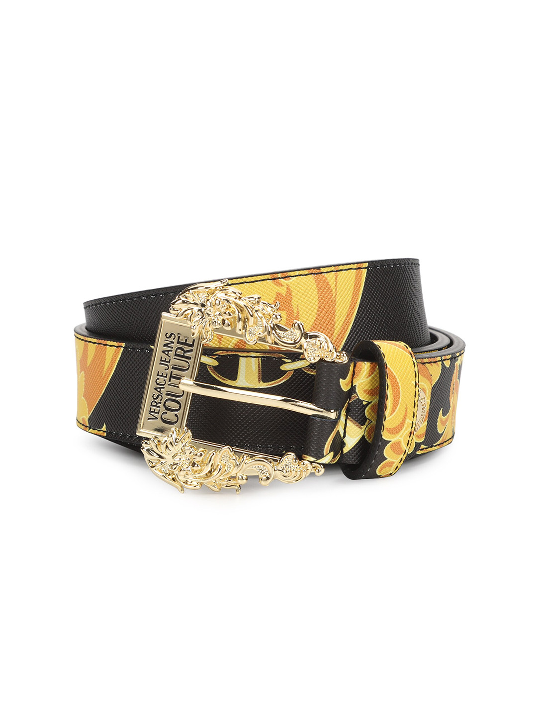 

Versace Jeans Couture Women Printed Tang Closure Leather Belt, Black