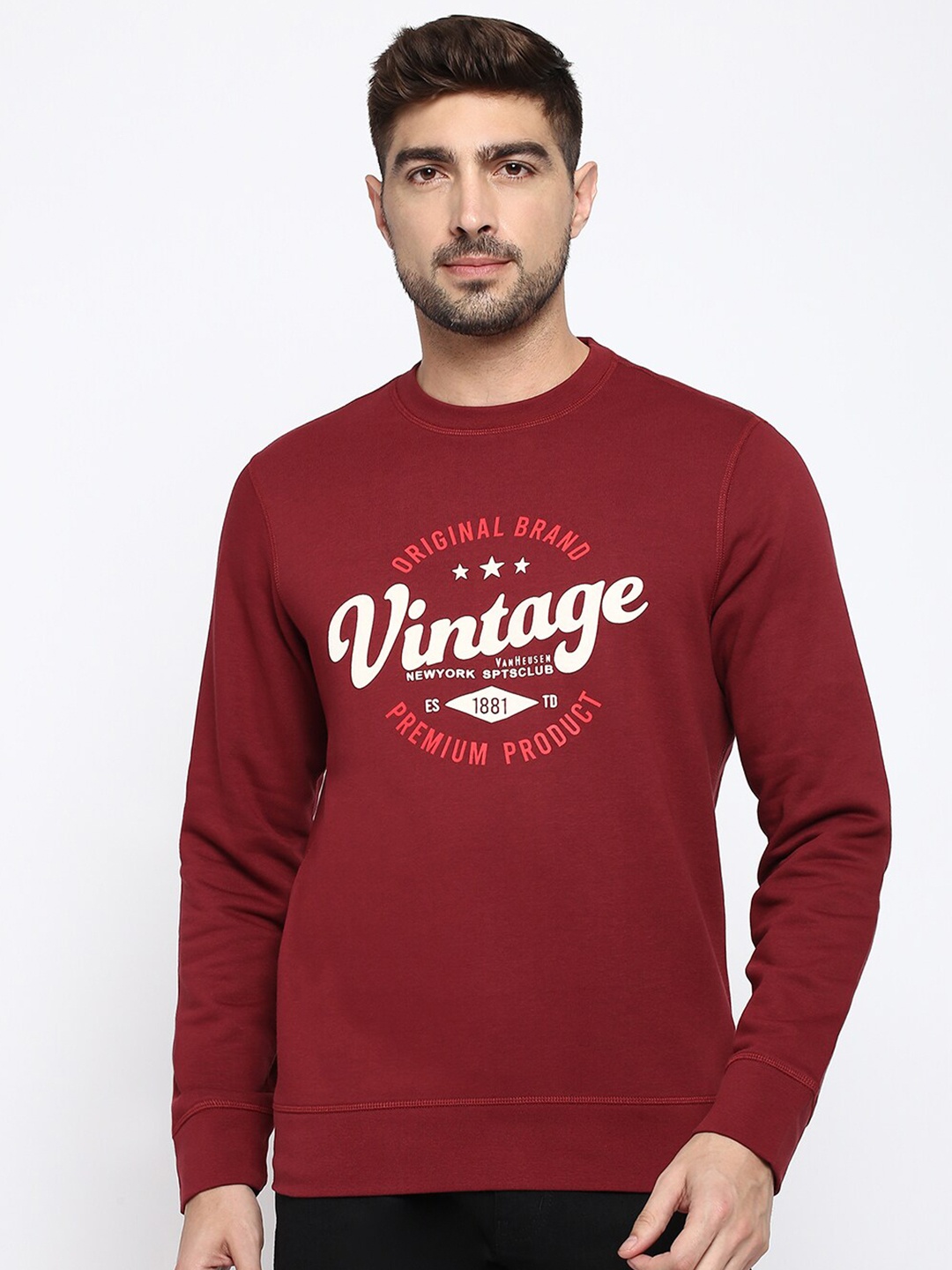 

Van Heusen Typography Printed Cotton Pullover, Red