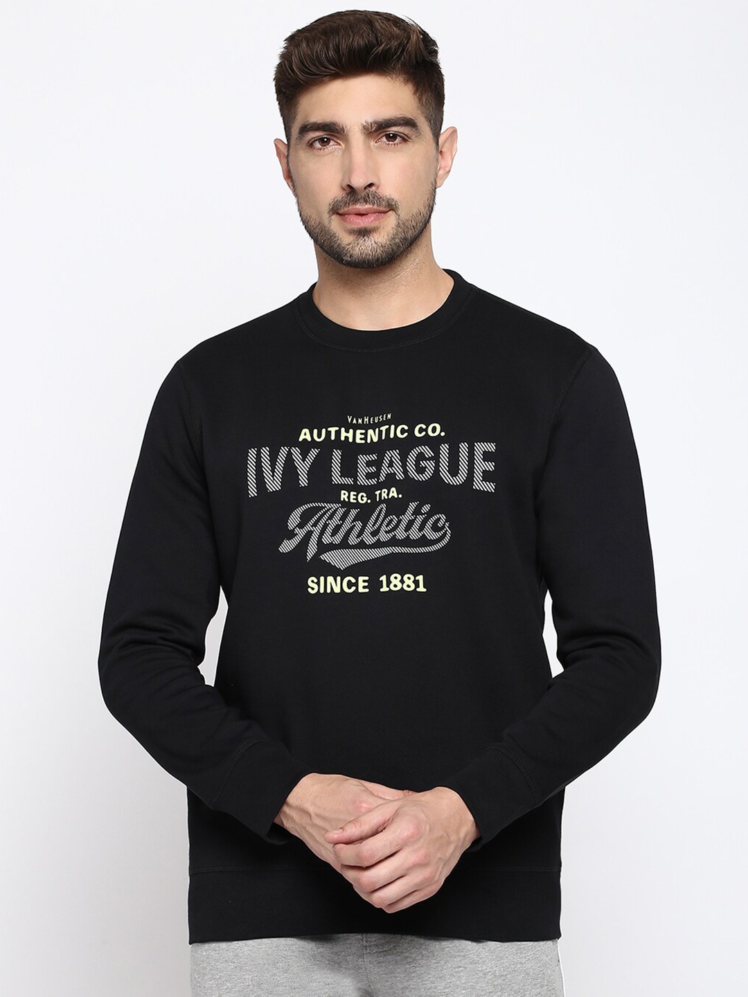 

Van Heusen Typography Printed Cotton Pullover, Black