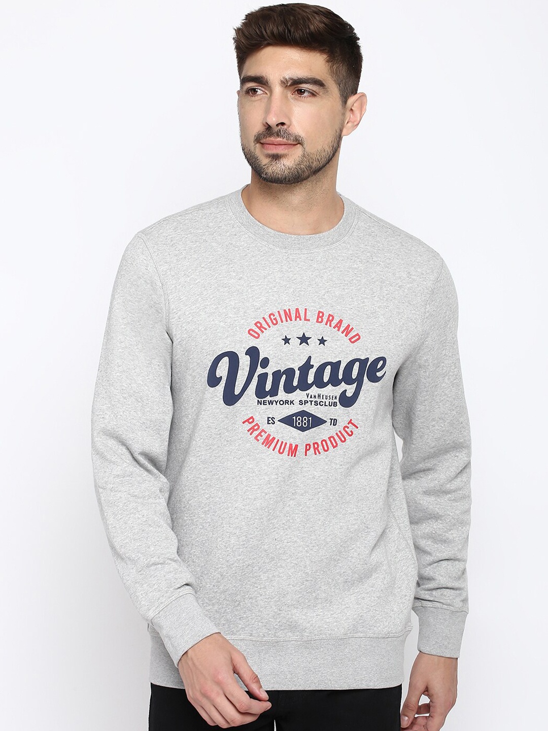 

Van Heusen Typography Printed Cotton Pullover, Grey
